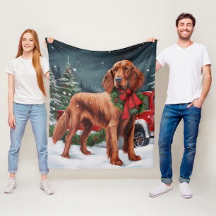 Irish Red Setter Dog in Snow Christmas Fleece Blanket