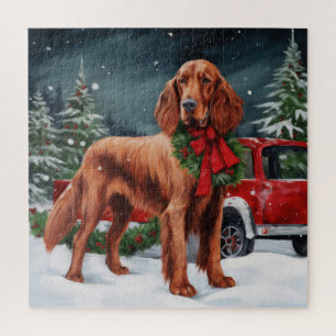 Irish Red Setter Dog in Snow Christmas Jigsaw Puzzle