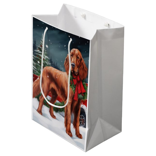 Irish Red Setter Dog in Snow Christmas Medium Gift Bag (Front Angled)
