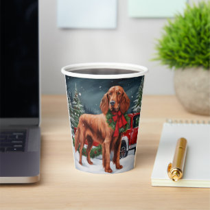 Irish Red Setter Dog in Snow Christmas Paper Cups
