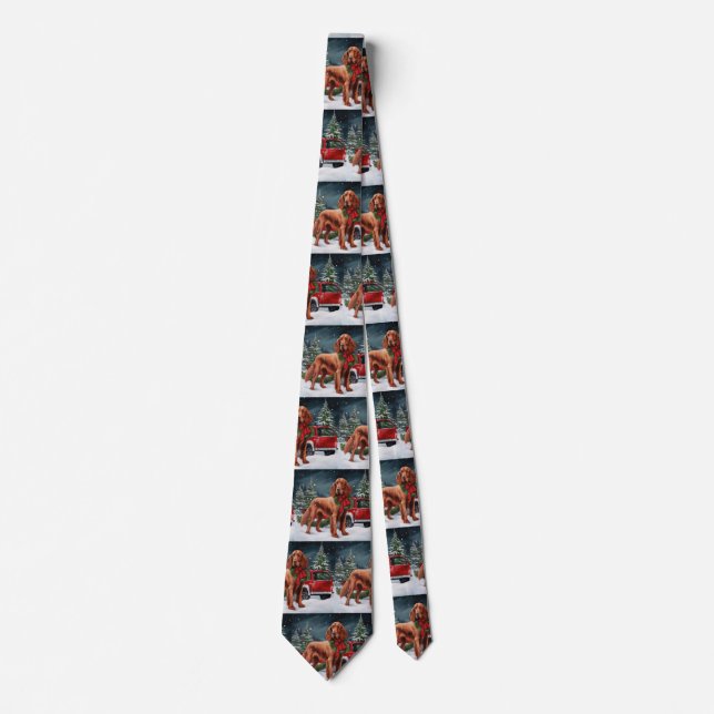 Irish Red Setter Dog in Snow Christmas Tie (Front)