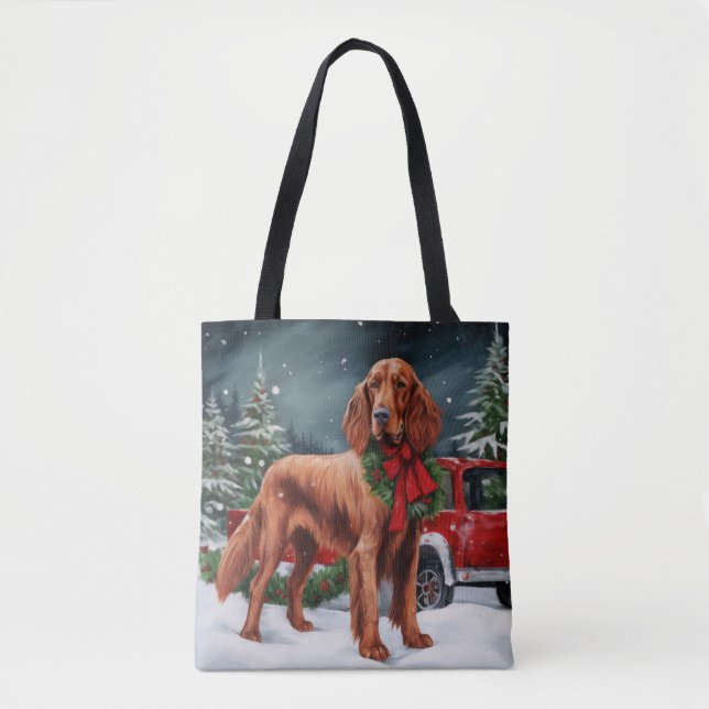 Irish Red Setter Dog in Snow Christmas Tote Bag (Front)