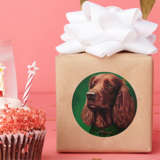 Irish Red Setter Dog in St. Patrick's Day Dress Classic Round Sticker (Party)