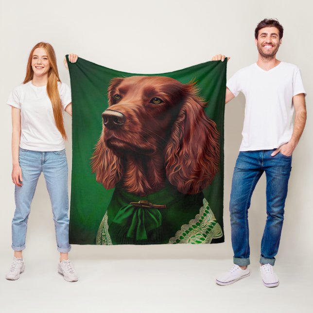 Irish Red Setter Dog in St. Patrick's Day Dress Fleece Blanket (In Situ)