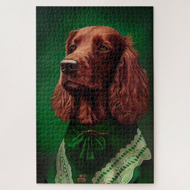 Irish Red Setter Dog in St. Patrick's Day Dress Jigsaw Puzzle (Vertical)
