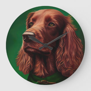 Irish Red Setter Dog in St. Patrick's Day Dress Large Clock
