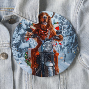 Irish Red Setter Dog Riding Motorcycle Christmas 6 Cm Round Badge