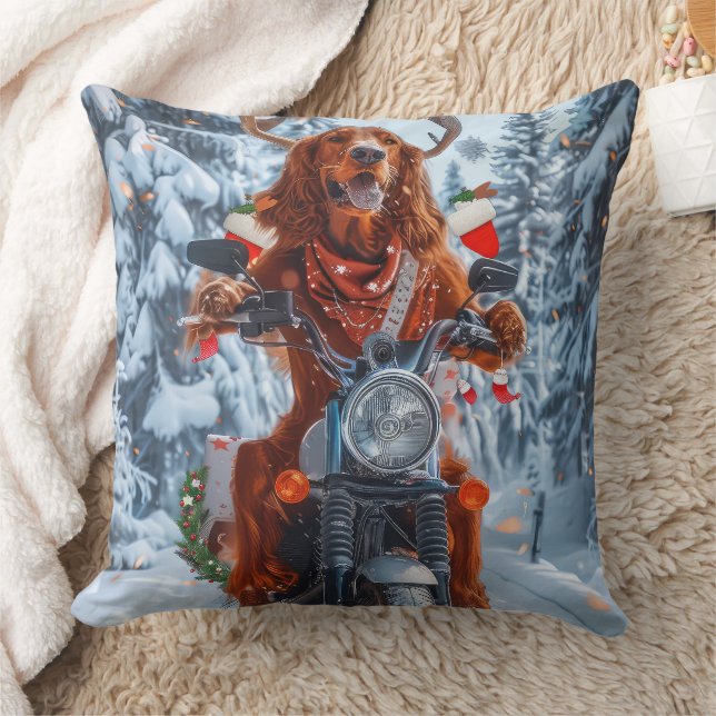 Irish Red Setter Dog Riding Motorcycle Christmas Cushion (Blanket)