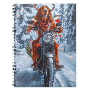 Irish Red Setter Dog Riding Motorcycle Christmas Notebook