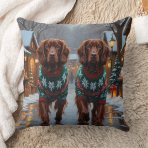 Irish Red Setter Dogs Christmas Snow Holiday Cushion