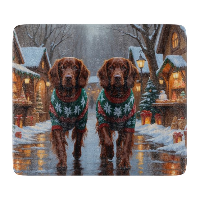 Irish Red Setter Dogs Christmas Snow Holiday Cutting Board (Front)