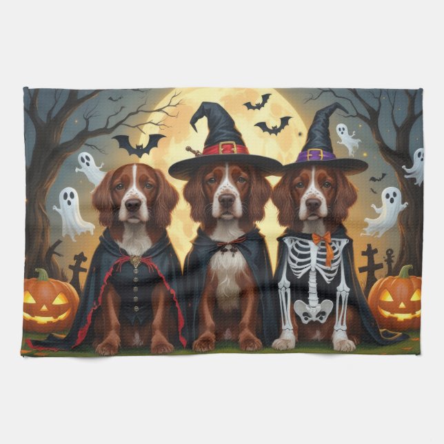 Irish Red Setter Dogs Pumpkin Halloween Funny Tea Towel (Horizontal)