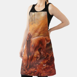 Irish Red Setter in Autumn Leaves Fall Inspire  Apron