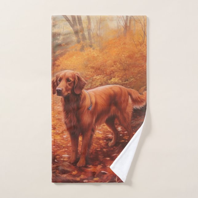 Irish Red Setter in Autumn Leaves Fall Inspire  Bath Towel Set (Hand Towel)
