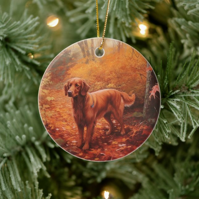 Irish Red Setter in Autumn Leaves Fall Inspire  Ceramic Ornament (Tree)