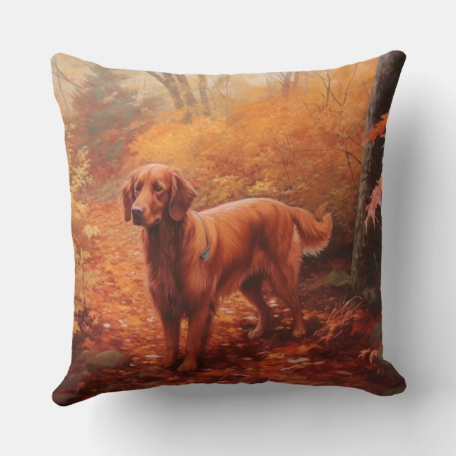 Irish Red Setter in Autumn Leaves Fall Inspire  Cushion (Back)