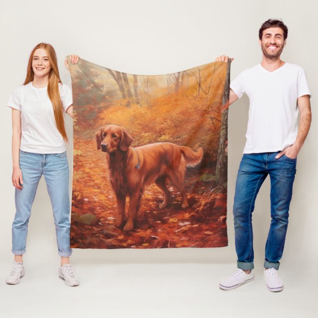 Irish Red Setter in Autumn Leaves Fall Inspire  Fleece Blanket (In Situ)