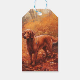 Irish Red Setter in Autumn Leaves Fall Inspire  Gift Tags