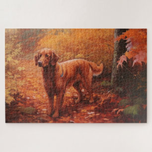 Irish Red Setter in Autumn Leaves Fall Inspire  Jigsaw Puzzle