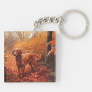 Irish Red Setter in Autumn Leaves Fall Inspire  Key Ring