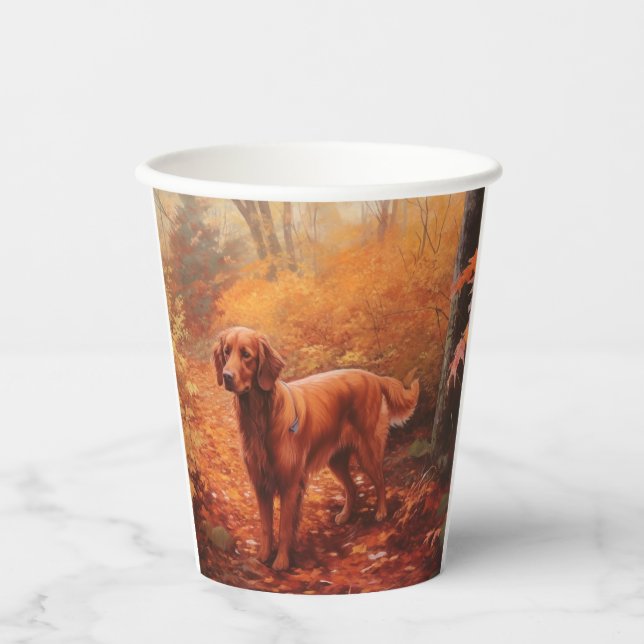 Irish Red Setter in Autumn Leaves Fall Inspire  Paper Cups (Front)