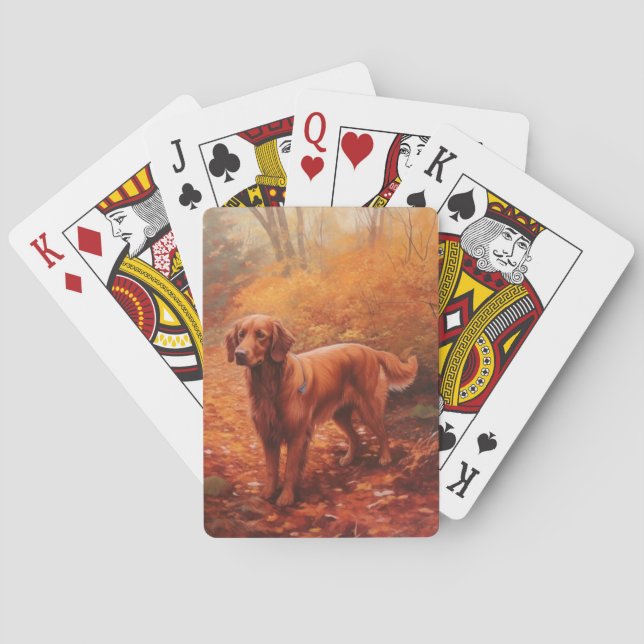 Irish Red Setter in Autumn Leaves Fall Inspire  Playing Cards (Back)