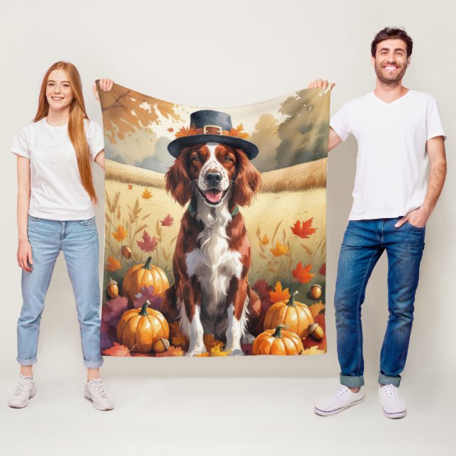Irish Red Setter In Autumn Leaves Thanksgiving Art Fleece Blanket (In Situ)