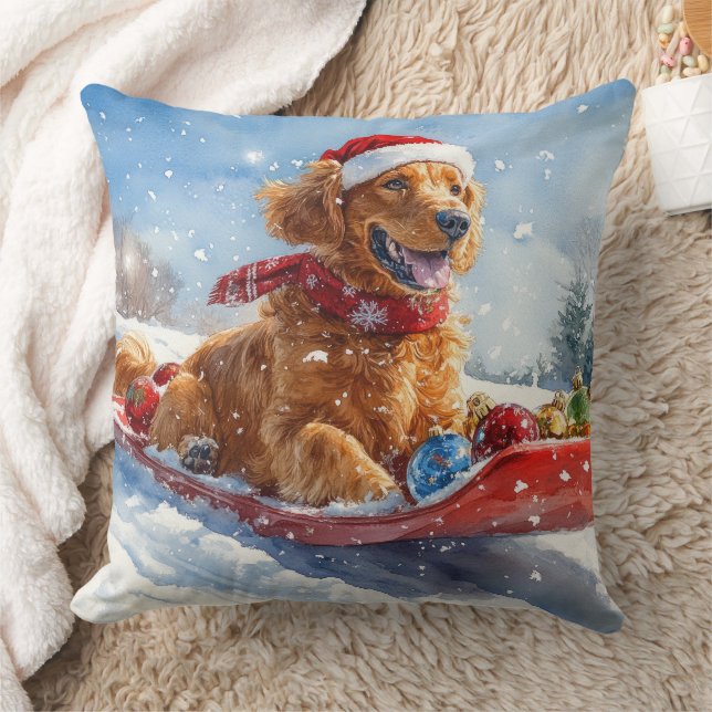 Irish Red Setter in Sledge Let it Snow Christmas Cushion (Blanket)