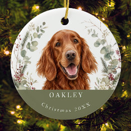 Irish Red Setter Picture Watercolor Christmas Ceramic Ornament