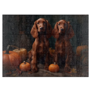 Irish Red Setter Puppy Autumn Delight Pumpkin Cutting Board