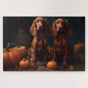 Irish Red Setter Puppy Autumn Delight Pumpkin Jigsaw Puzzle