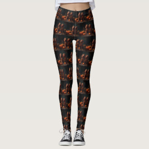Irish Red Setter Puppy Autumn Delight Pumpkin Leggings