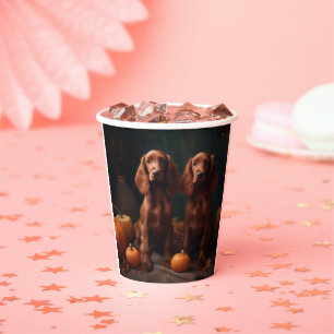Irish Red Setter Puppy Autumn Delight Pumpkin Paper Cups