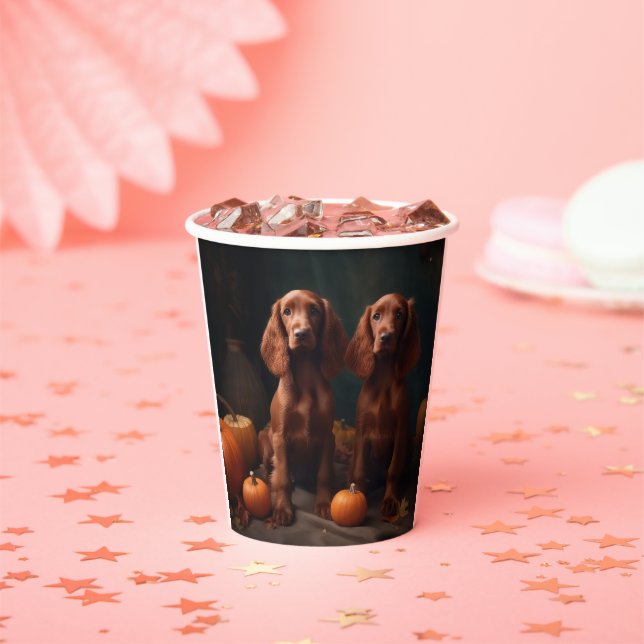Irish Red Setter Puppy Autumn Delight Pumpkin Paper Cups (Insitu)