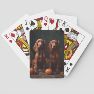Irish Red Setter Puppy Autumn Delight Pumpkin Playing Cards