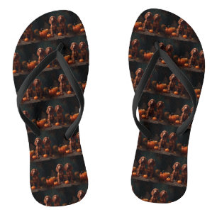 Irish Red Setter Puppy Autumn Delight Pumpkin Thongs