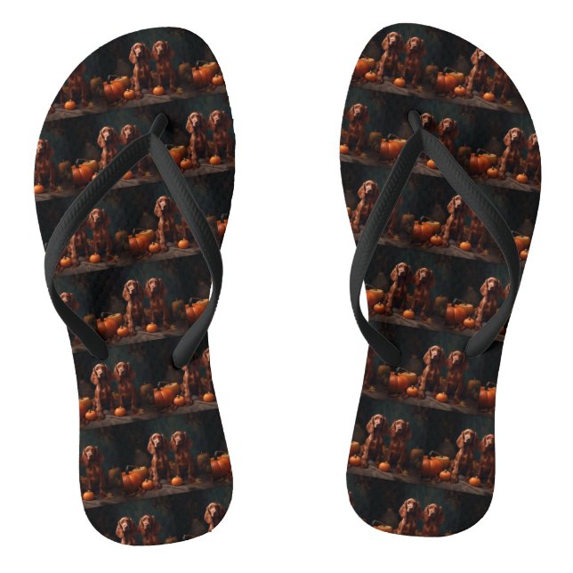 Irish Red Setter Puppy Autumn Delight Pumpkin Thongs (Footbed)