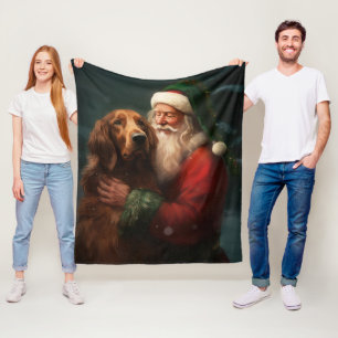 Irish Red Setter Santa Claus Festive Christmas Fleece Blanket