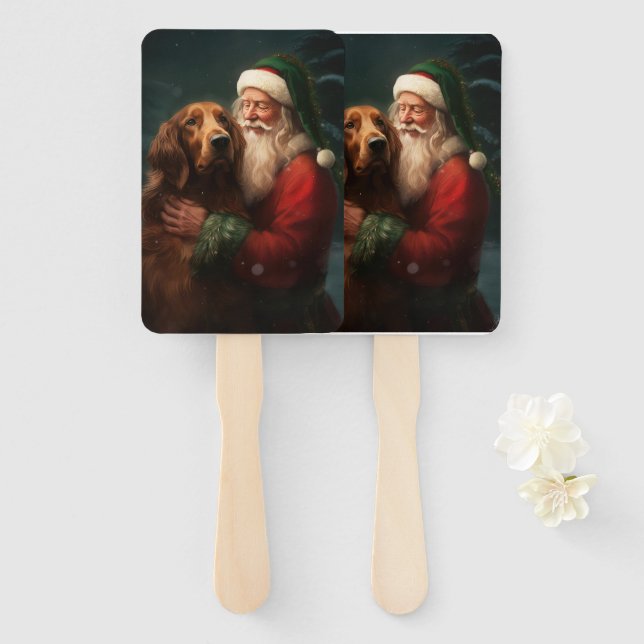 Irish Red Setter Santa Claus Festive Christmas Hand Fan (Front and Back)