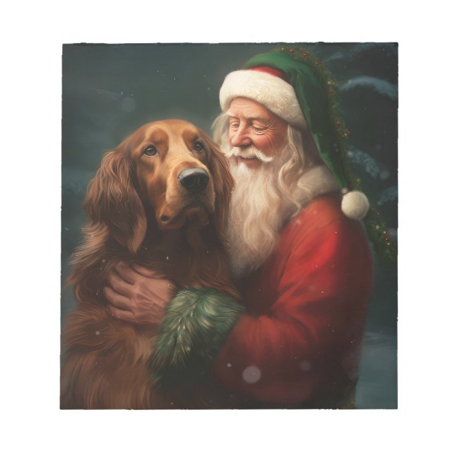 Irish Red Setter Santa Claus Festive Christmas Notepad (Front)