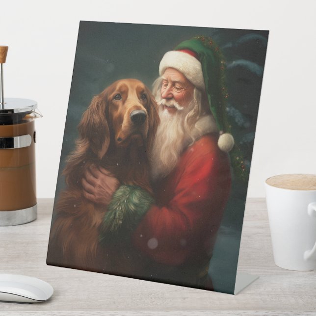 Irish Red Setter Santa Claus Festive Christmas Pedestal Sign (In SItu)