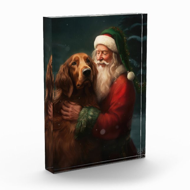 Irish Red Setter Santa Claus Festive Christmas Photo Block (Left)