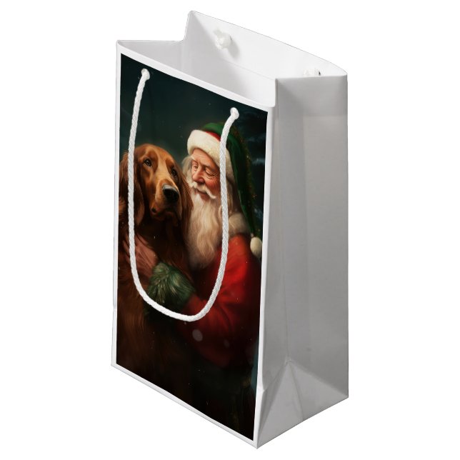 Irish Red Setter Santa Claus Festive Christmas Small Gift Bag (Front Angled)