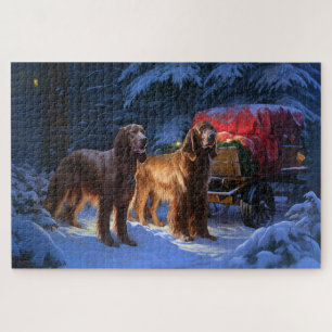 Irish Red Setter Snowy Sleigh Christmas Decor  Jigsaw Puzzle