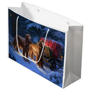 Irish Red Setter Snowy Sleigh Christmas Decor  Large Gift Bag