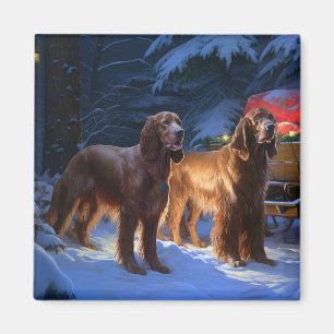 Irish Red Setter Snowy Sleigh Christmas Decor Magnet