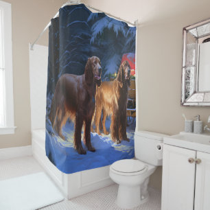 Irish Red Setter Snowy Sleigh Christmas Decor  Shower Curtain