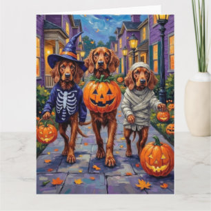 Irish Red Setter Trick-or-Treating Halloween Card
