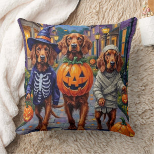Irish Red Setter Trick-or-Treating Halloween Cushion