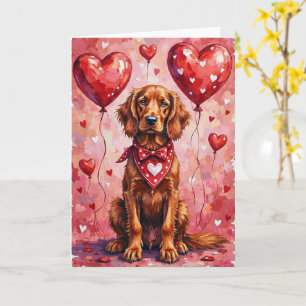 Irish Red Setter Valentine Dog Sitting with Hearts Card